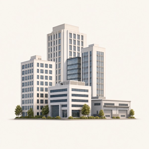 Cluster kantoor- en bedrijfsgebouwen van een brandstofleverancier.